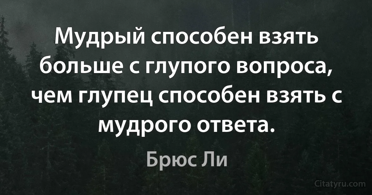 Мудрый способен взять больше с глупого вопроса, чем глупец способен взять с мудрого ответа. (Брюс Ли)