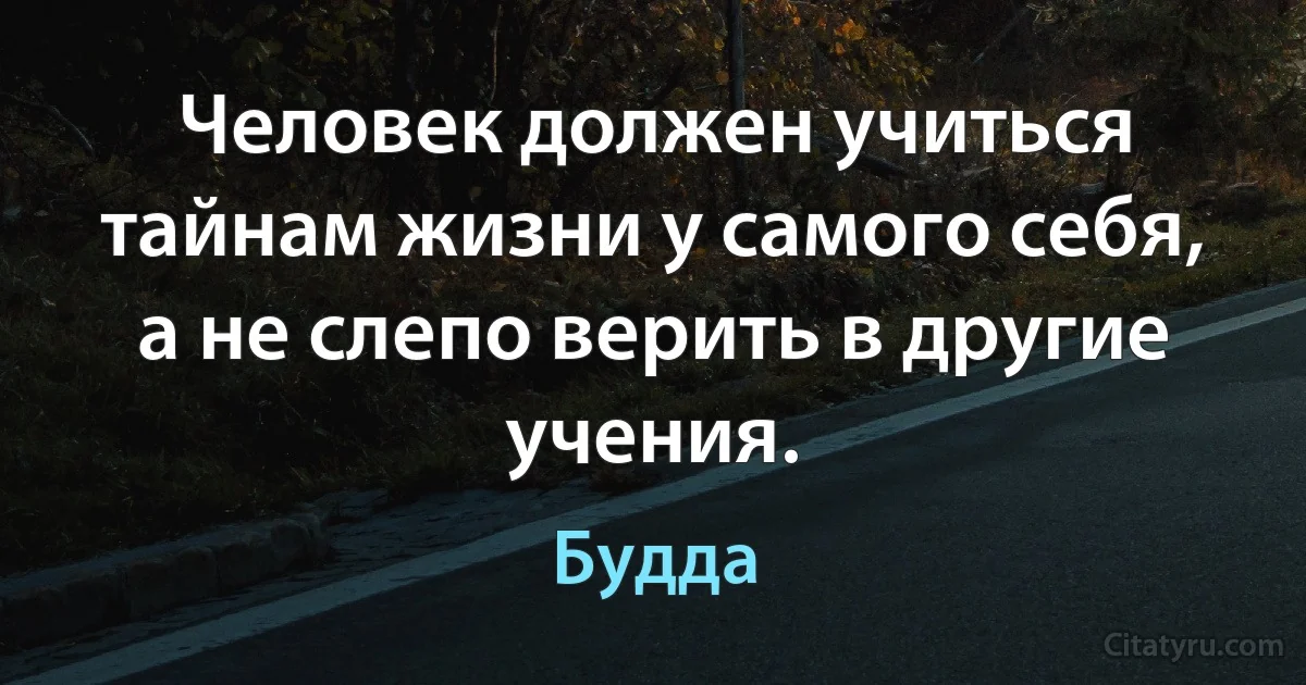 Человек должен учиться тайнам жизни у самого себя, а не слепо верить в другие учения. (Будда)