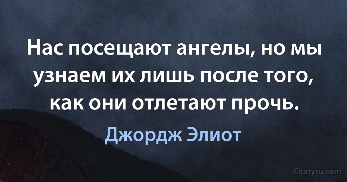 Нас посещают ангелы, но мы узнаем их лишь после того, как они отлетают прочь. (Джордж Элиот)