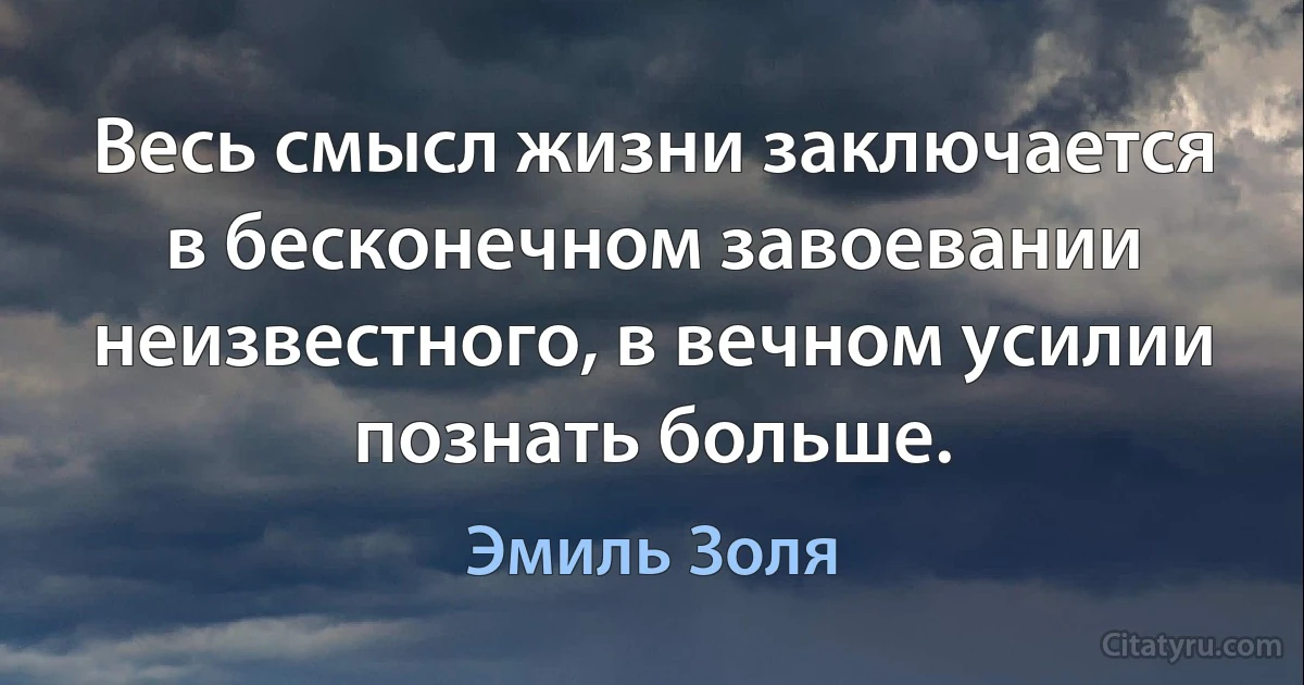 Весь смысл жизни заключается в бесконечном завоевании неизвестного, в вечном усилии познать больше. (Эмиль Золя)