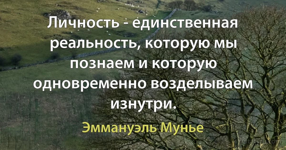 Личность - единственная реальность, которую мы познаем и которую одновременно возделываем изнутри. (Эммануэль Мунье)