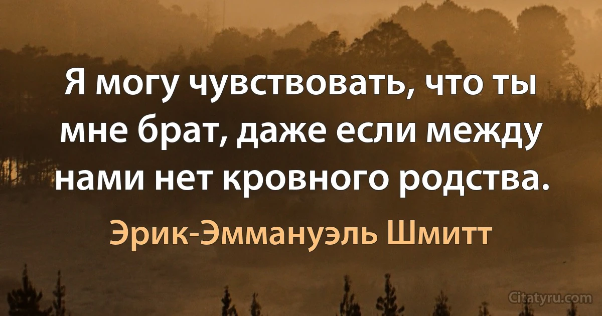 Я могу чувствовать, что ты мне брат, даже если между нами нет кровного родства. (Эрик-Эммануэль Шмитт)