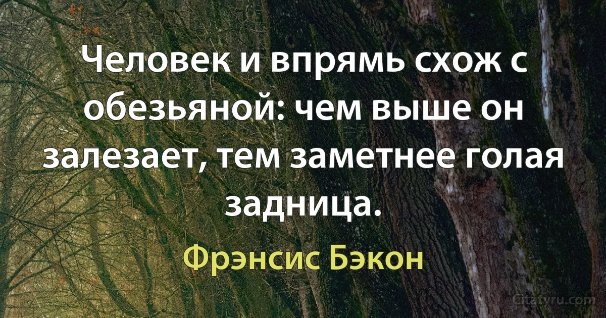 Человек и впрямь схож с обезьяной: чем выше он залезает, тем заметнее голая задница. (Фрэнсис Бэкон)