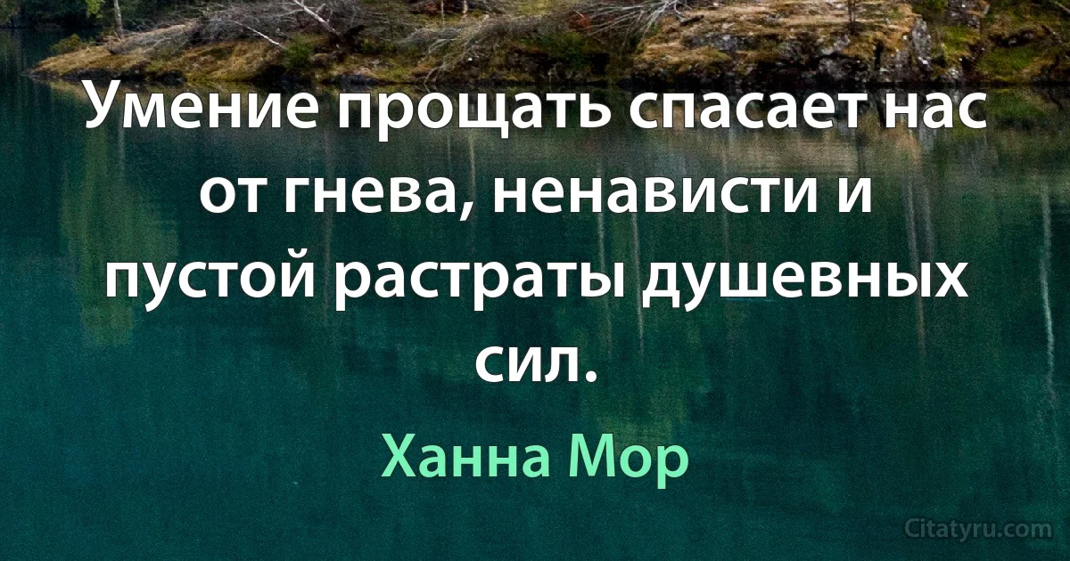 Умение прощать спасает нас от гнева, ненависти и пустой растраты душевных сил. (Ханна Мор)