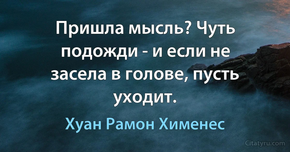 Пришла мысль? Чуть подожди - и если не засела в голове, пусть уходит. (Хуан Рамон Хименес)