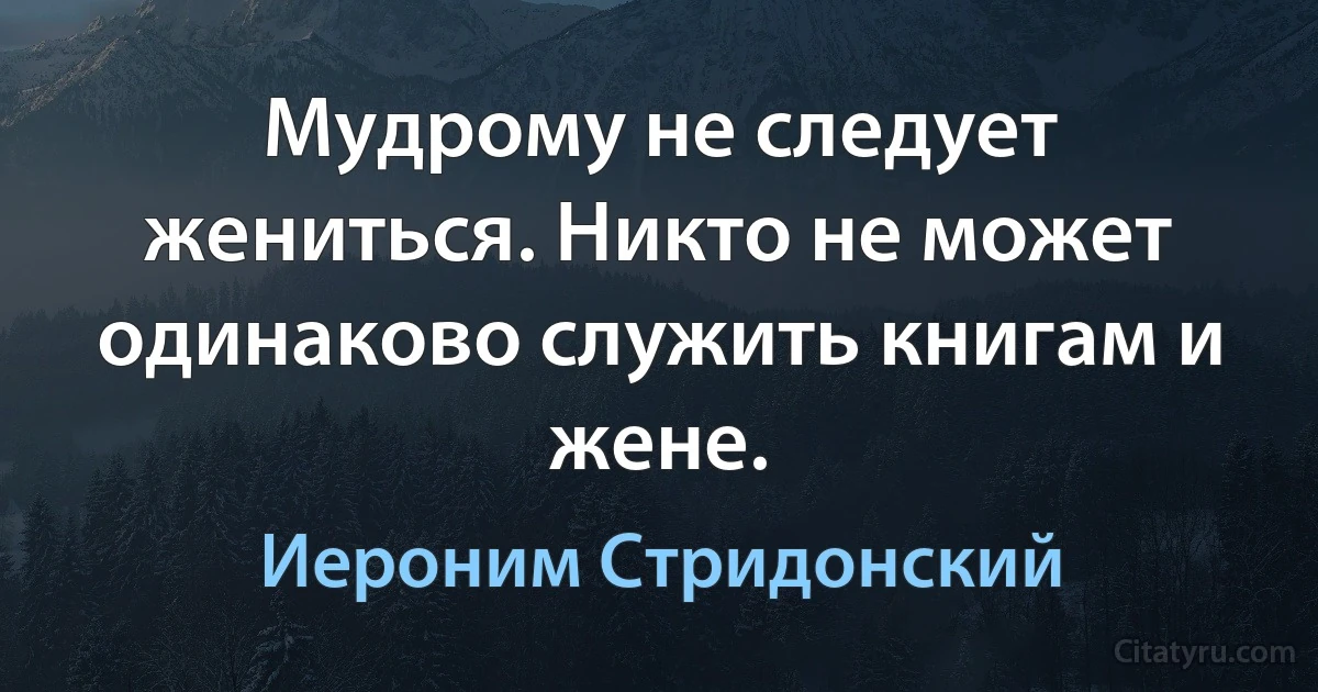 Мудрому не следует жениться. Никто не может одинаково служить книгам и жене. (Иероним Стридонский)