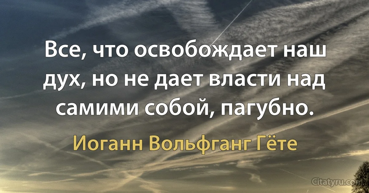 Все, что освобождает наш дух, но не дает власти над самими собой, пагубно. (Иоганн Вольфганг Гёте)