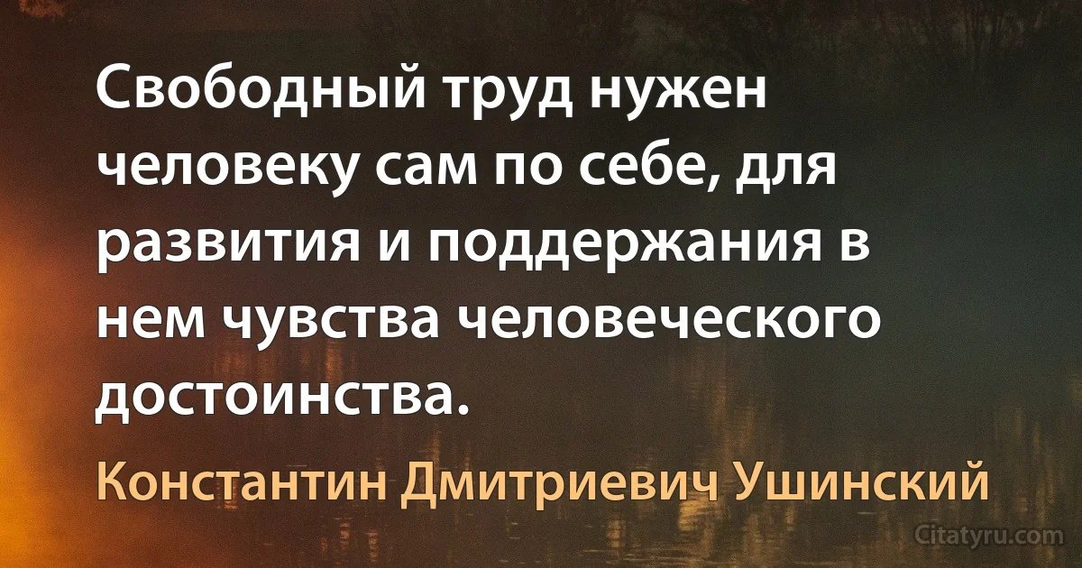 Свободный труд нужен человеку сам по себе, для развития и поддержания в нем чувства человеческого достоинства. (Константин Дмитриевич Ушинский)