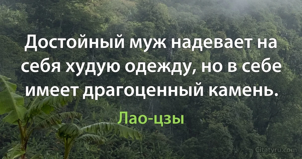 Достойный муж надевает на себя худую одежду, но в себе имеет драгоценный камень. (Лао-цзы)