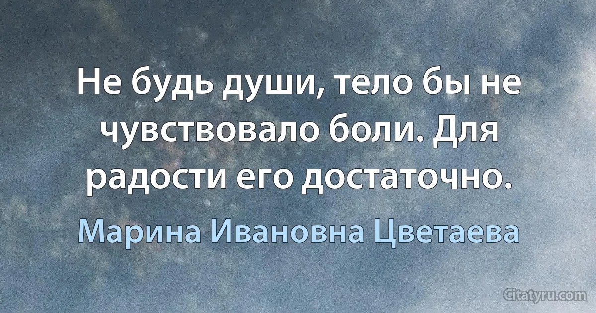 Не будь души, тело бы не чувствовало боли. Для радости его достаточно. (Марина Ивановна Цветаева)