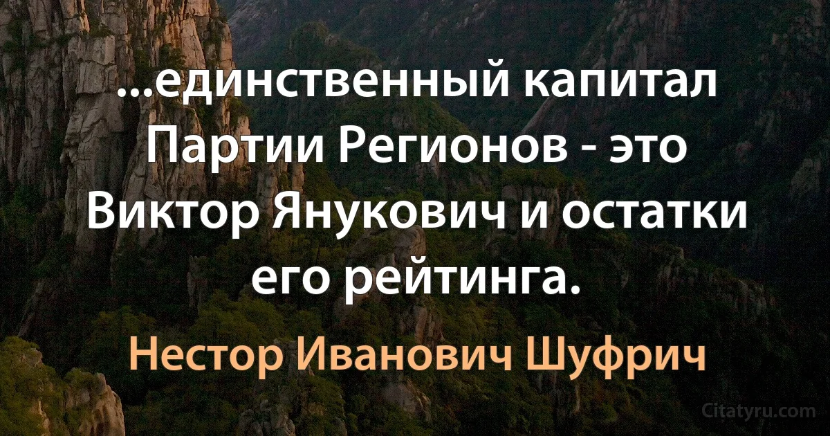 ...единственный капитал Партии Регионов - это Виктор Янукович и остатки его рейтинга. (Нестор Иванович Шуфрич)