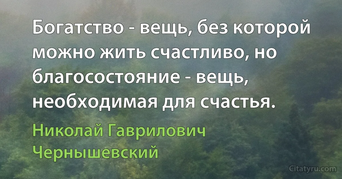 Богатство - вещь, без которой можно жить счастливо, но благосостояние - вещь, необходимая для счастья. (Николай Гаврилович Чернышевский)