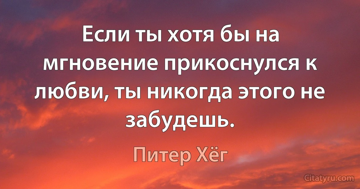 Если ты хотя бы на мгновение прикоснулся к любви, ты никогда этого не забудешь. (Питер Хёг)