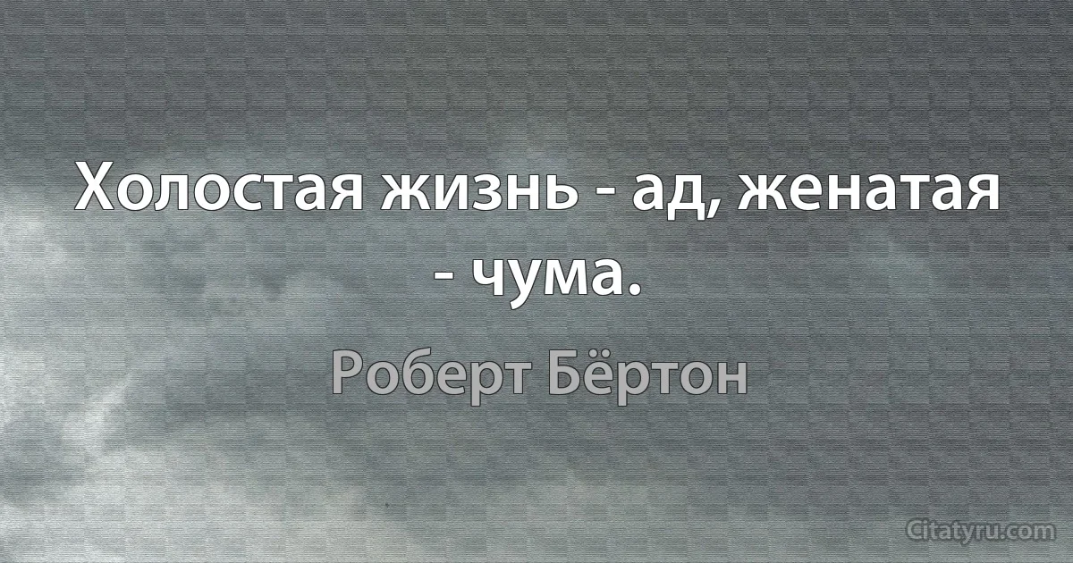 Холостая жизнь - ад, женатая - чума. (Роберт Бёртон)