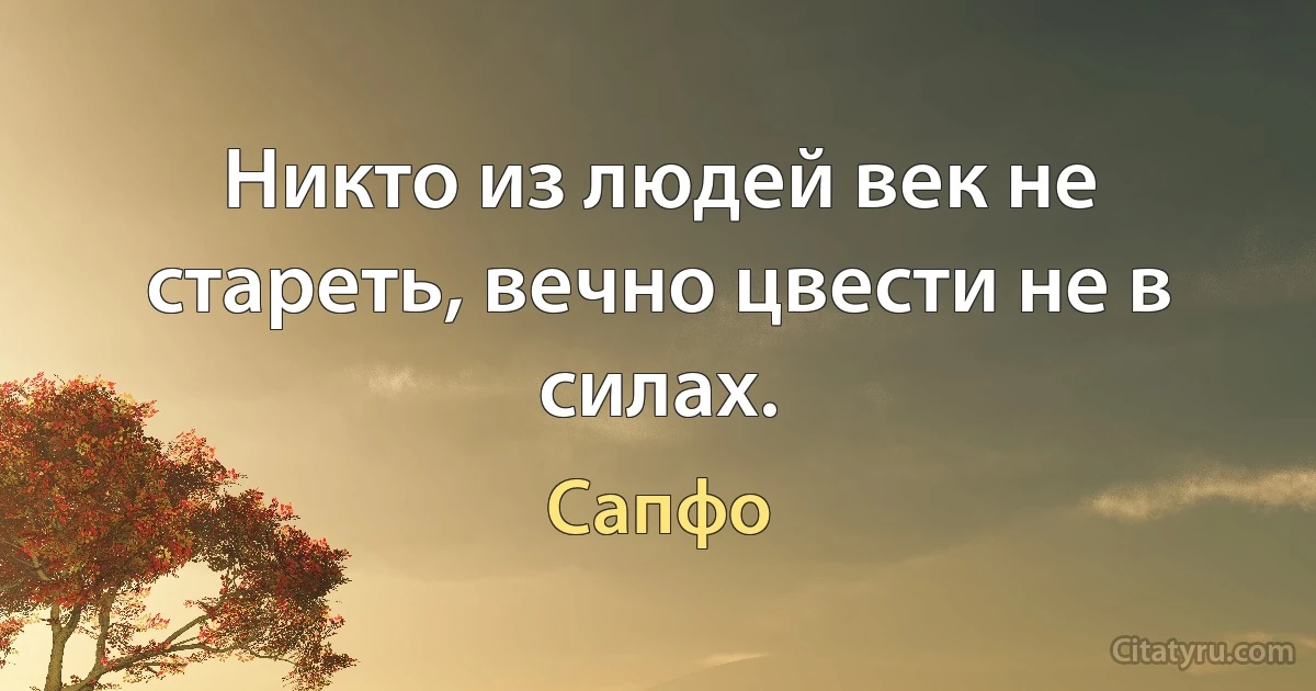 Никто из людей век не стареть, вечно цвести не в силах. (Сапфо)