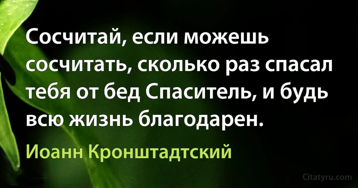 Сосчитай, если можешь сосчитать, сколько раз спасал тебя от бед Спаситель, и будь всю жизнь благодарен. (Иоанн Кронштадтский)