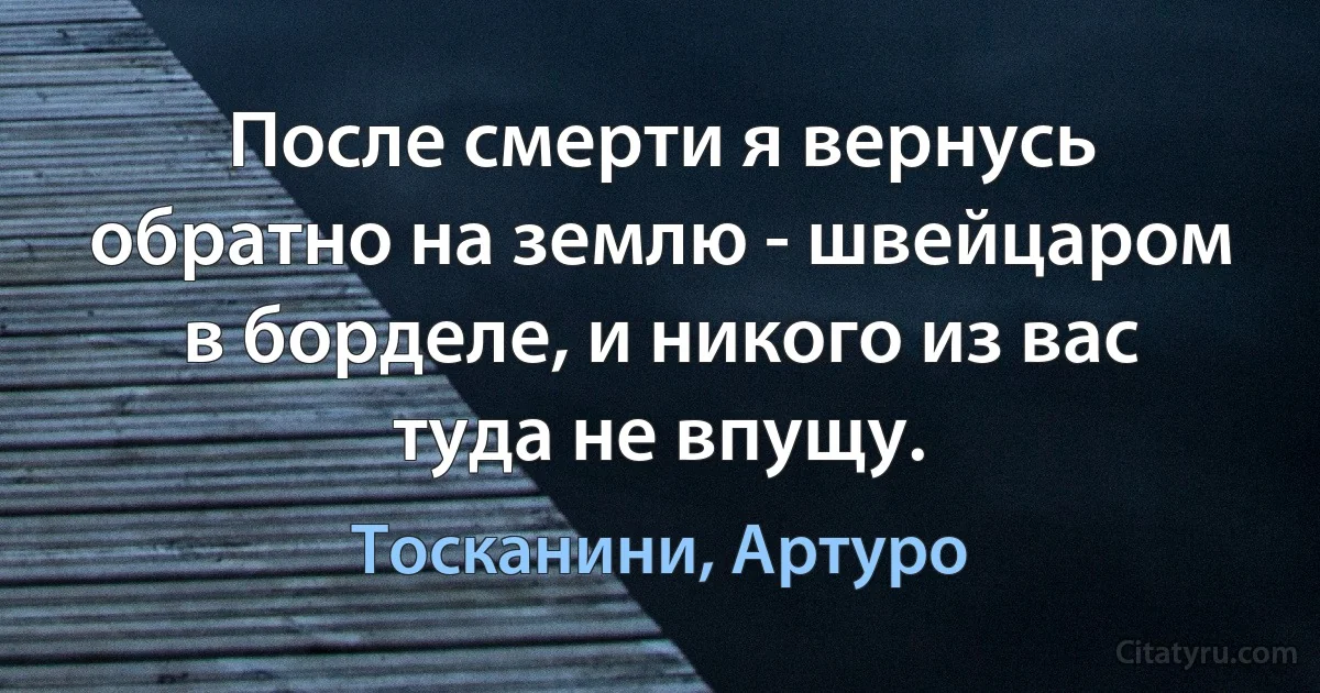 После смерти я вернусь обратно на землю - швейцаром в борделе, и никого из вас туда не впущу. (Тосканини, Артуро)