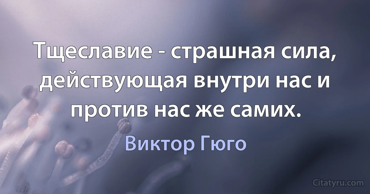 Тщеславие - страшная сила, действующая внутри нас и против нас же самих. (Виктор Гюго)