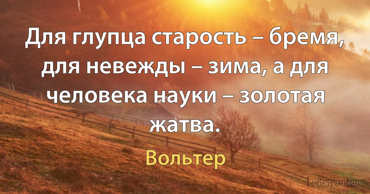 Для глупца старость – бремя, для невежды – зима, а для человека науки – золотая жатва. (Вольтер)