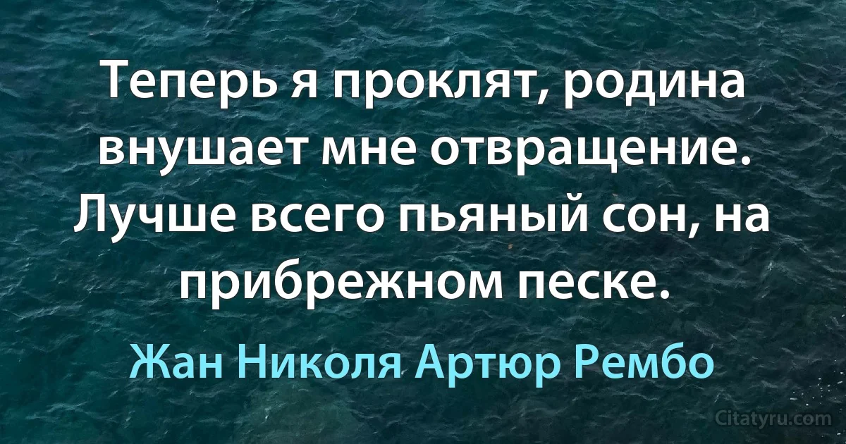 Теперь я проклят, родина внушает мне отвращение. Лучше всего пьяный сон, на прибрежном песке. (Жан Николя Артюр Рембо)