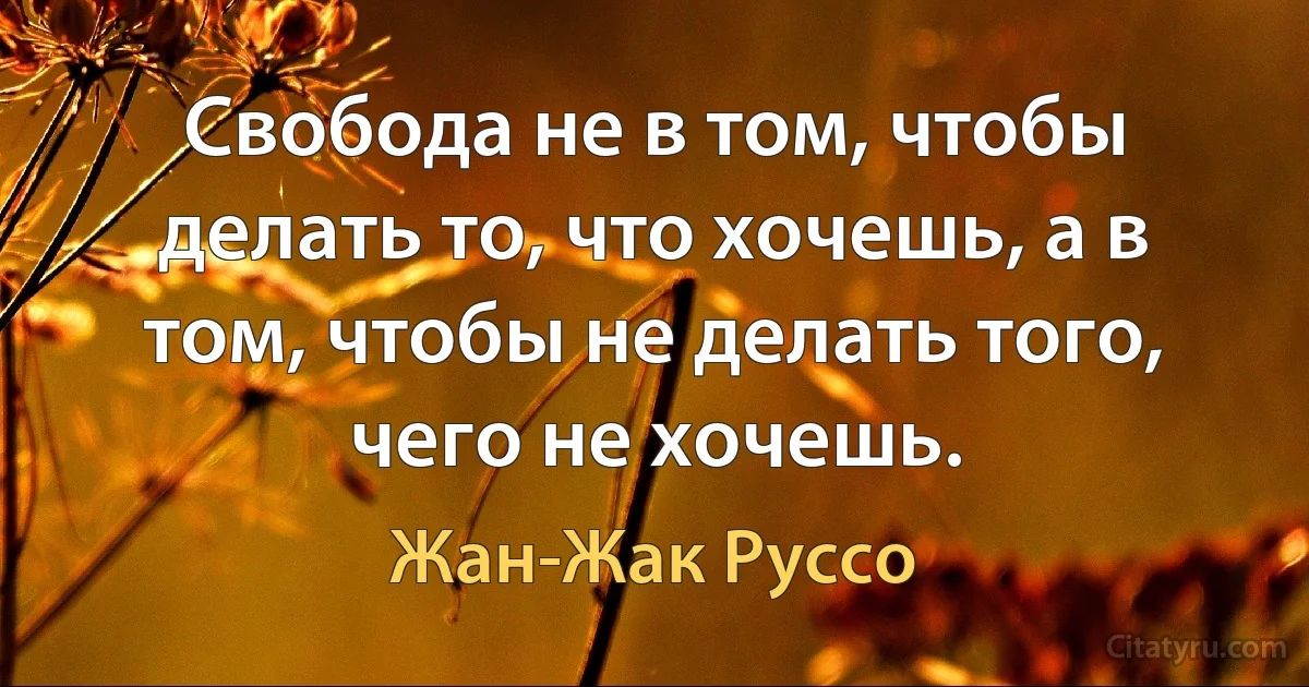 Свобода не в том, чтобы делать то, что хочешь, а в том, чтобы не делать того, чего не хочешь. (Жан-Жак Руссо)