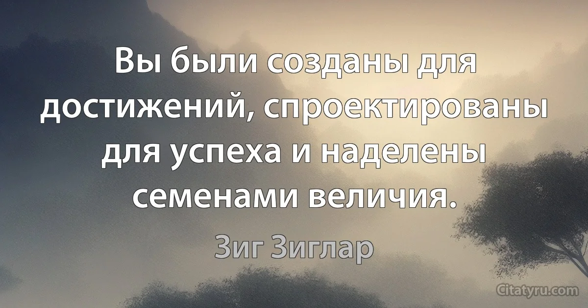 Вы были созданы для достижений, спроектированы для успеха и наделены семенами величия. (Зиг Зиглар)