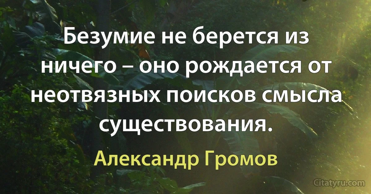 Безумие не берется из ничего – оно рождается от неотвязных поисков смысла существования. (Александр Громов)