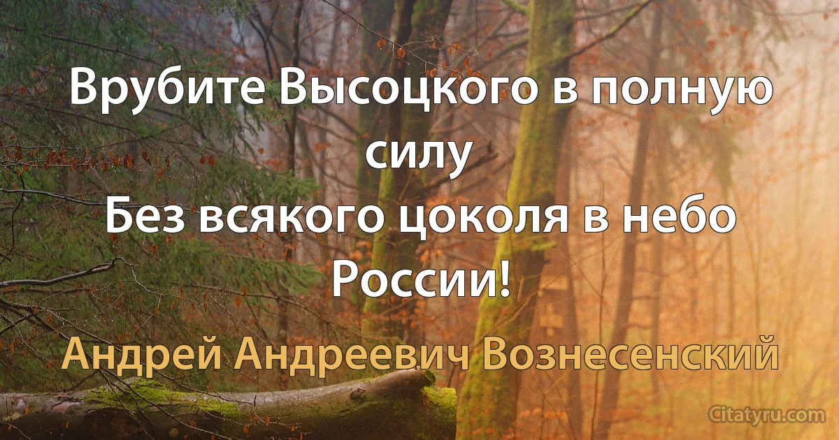 Врубите Высоцкого в полную силу
Без всякого цоколя в небо России! (Андрей Андреевич Вознесенский)