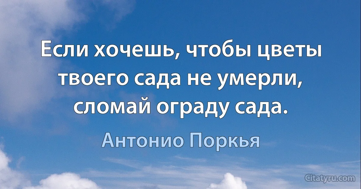 Если хочешь, чтобы цветы твоего сада не умерли, сломай ограду сада. (Антонио Поркья)