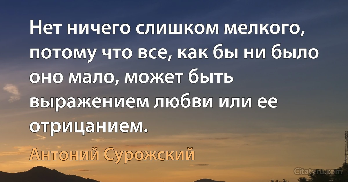 Нет ничего слишком мелкого, потому что все, как бы ни было оно мало, может быть выражением любви или ее отрицанием. (Антоний Сурожский)