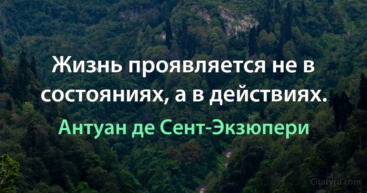 Жизнь проявляется не в состояниях, а в действиях. (Антуан де Сент-Экзюпери)