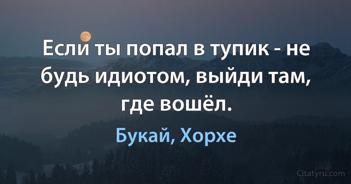 Если ты попал в тупик - не будь идиотом, выйди там, где вошёл. (Букай, Хорхе)