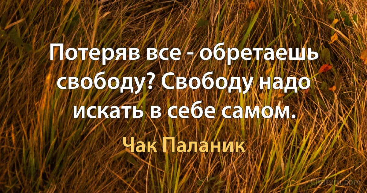 Потеряв все - обретаешь свободу? Свободу надо искать в себе самом. (Чак Паланик)