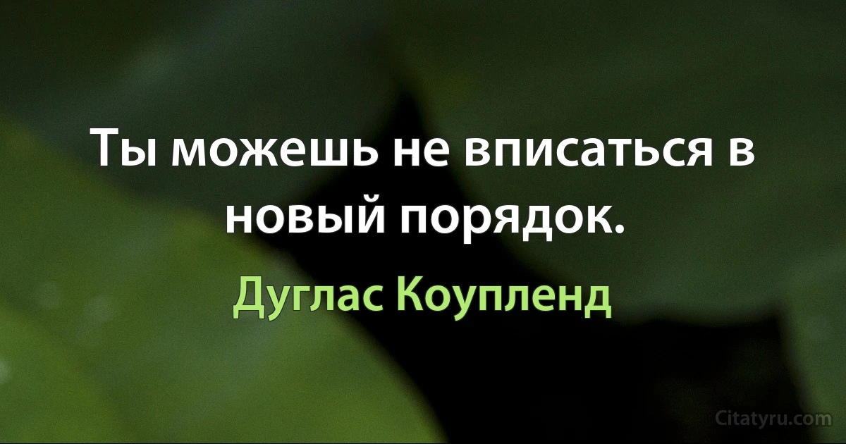 Ты можешь не вписаться в новый порядок. (Дуглас Коупленд)