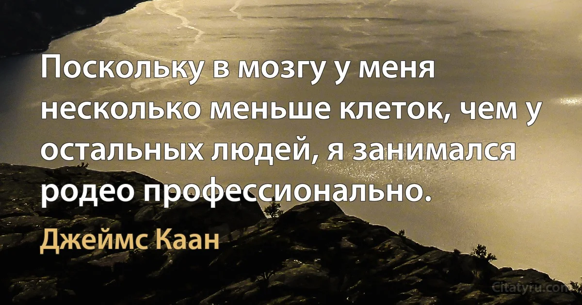 Поскольку в мозгу у меня несколько меньше клеток, чем у остальных людей, я занимался родео профессионально. (Джеймс Каан)