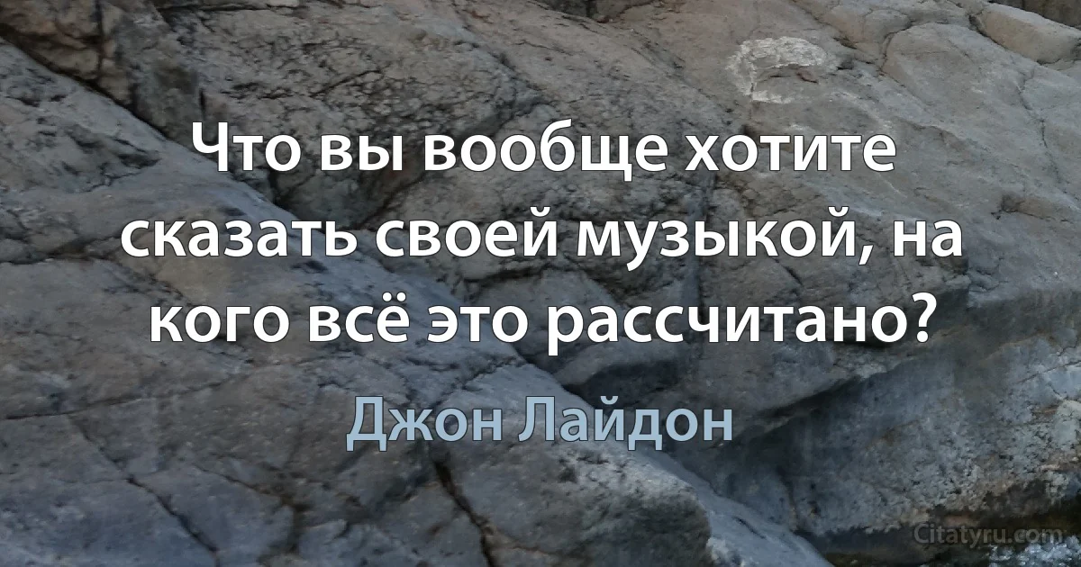 Что вы вообще хотите сказать своей музыкой, на кого всё это рассчитано? (Джон Лайдон)