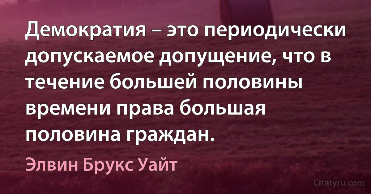 Демократия – это периодически допускаемое допущение, что в течение большей половины времени права большая половина граждан. (Элвин Брукс Уайт)