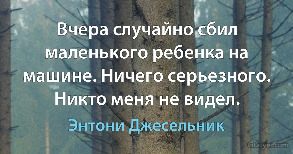 Вчера случайно сбил маленького ребенка на машине. Ничего серьезного. Никто меня не видел. (Энтони Джесельник)