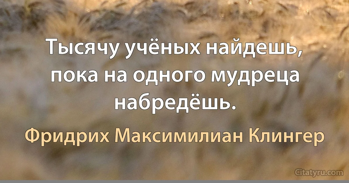 Тысячу учёных найдешь, пока на одного мудреца набредёшь. (Фридрих Максимилиан Клингер)