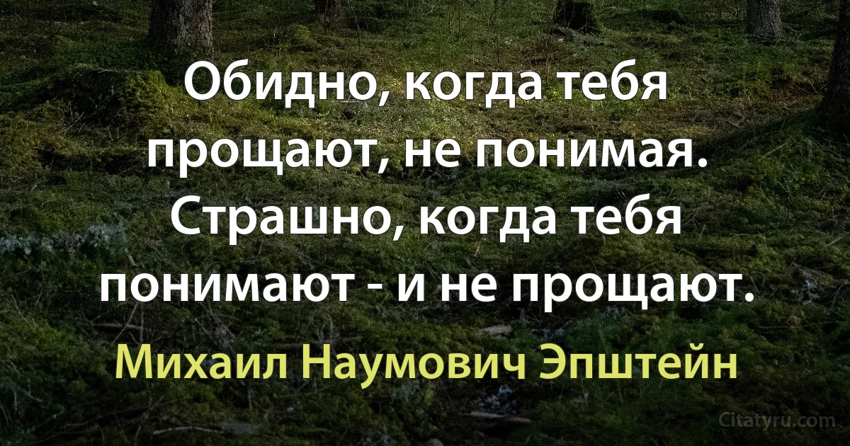 Обидно, когда тебя прощают, не понимая. Страшно, когда тебя понимают - и не прощают. (Михаил Наумович Эпштейн)