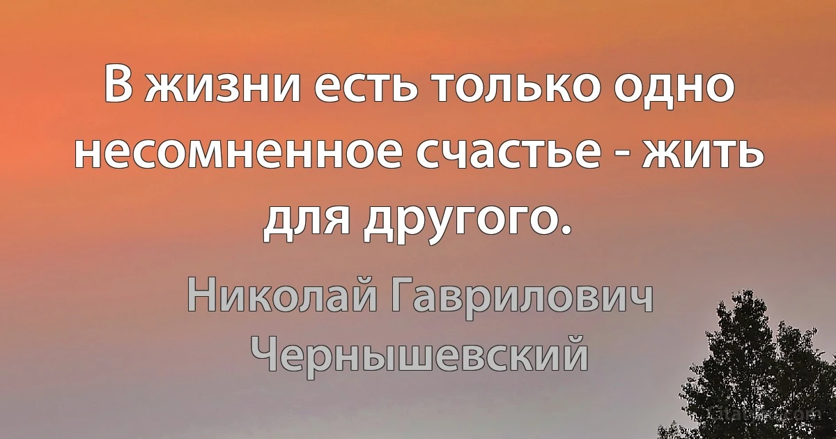 В жизни есть только одно несомненное счастье - жить для другого. (Николай Гаврилович Чернышевский)