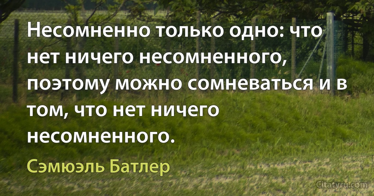 Несомненно только одно: что нет ничего несомненного, поэтому можно сомневаться и в том, что нет ничего несомненного. (Сэмюэль Батлер)