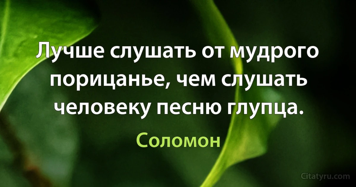 Лучше слушать от мудрого порицанье, чем слушать человеку песню глупца. (Соломон)