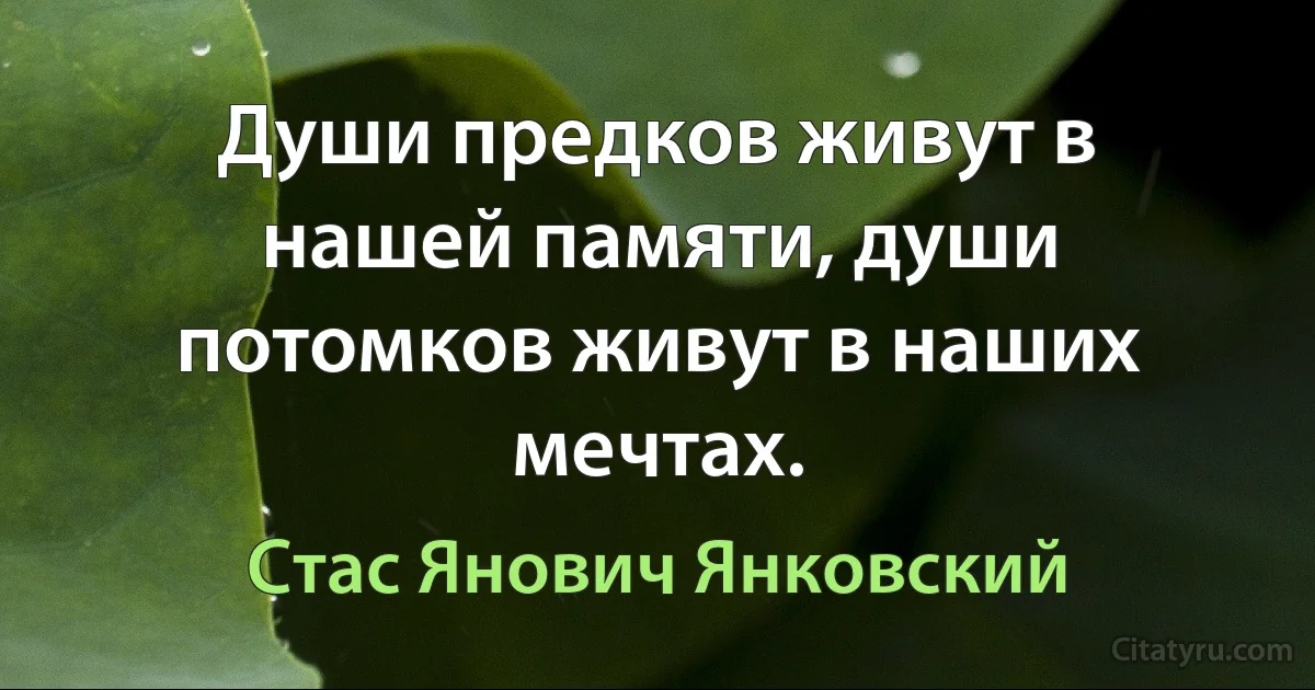 Души предков живут в нашей памяти, души потомков живут в наших мечтах. (Стас Янович Янковский)