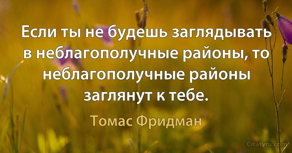 Если ты не будешь заглядывать в неблагополучные районы, то неблагополучные районы заглянут к тебе. (Томас Фридман)