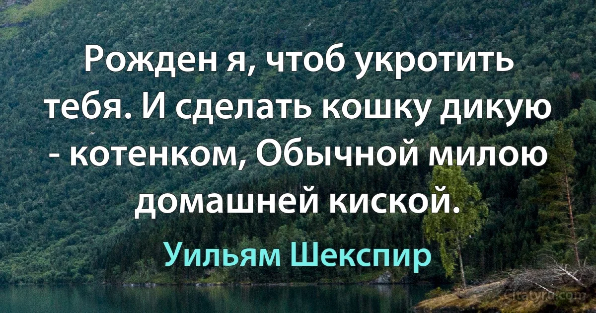 Рожден я, чтоб укротить тебя. И сделать кошку дикую - котенком, Обычной милою домашней киской. (Уильям Шекспир)