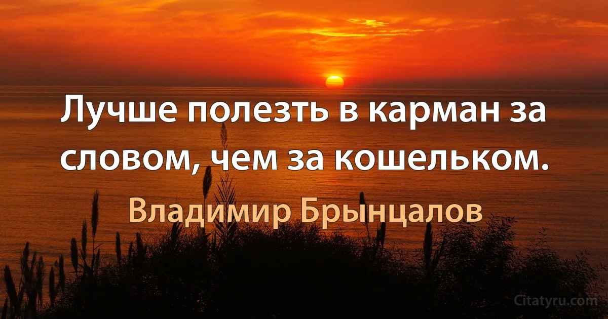 Лучше полезть в карман за словом, чем за кошельком. (Владимир Брынцалов)