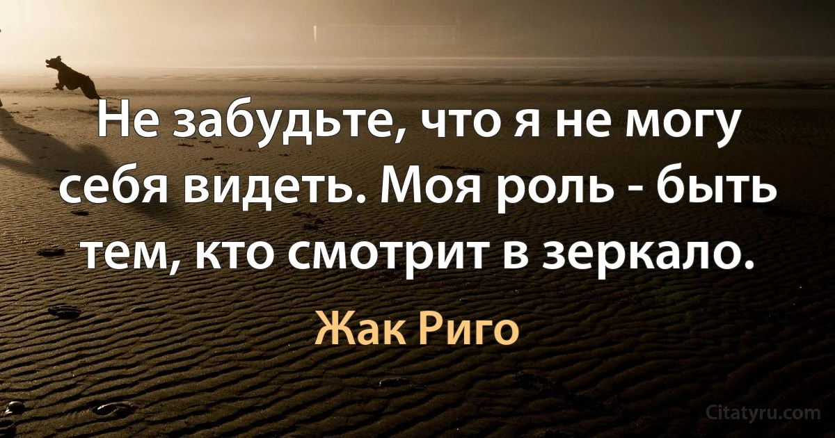 Не забудьте, что я не могу себя видеть. Моя роль - быть тем, кто смотрит в зеркало. (Жак Риго)