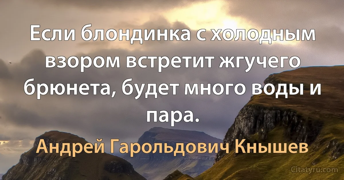 Если блондинка с холодным взором встретит жгучего брюнета, будет много воды и пара. (Андрей Гарольдович Кнышев)