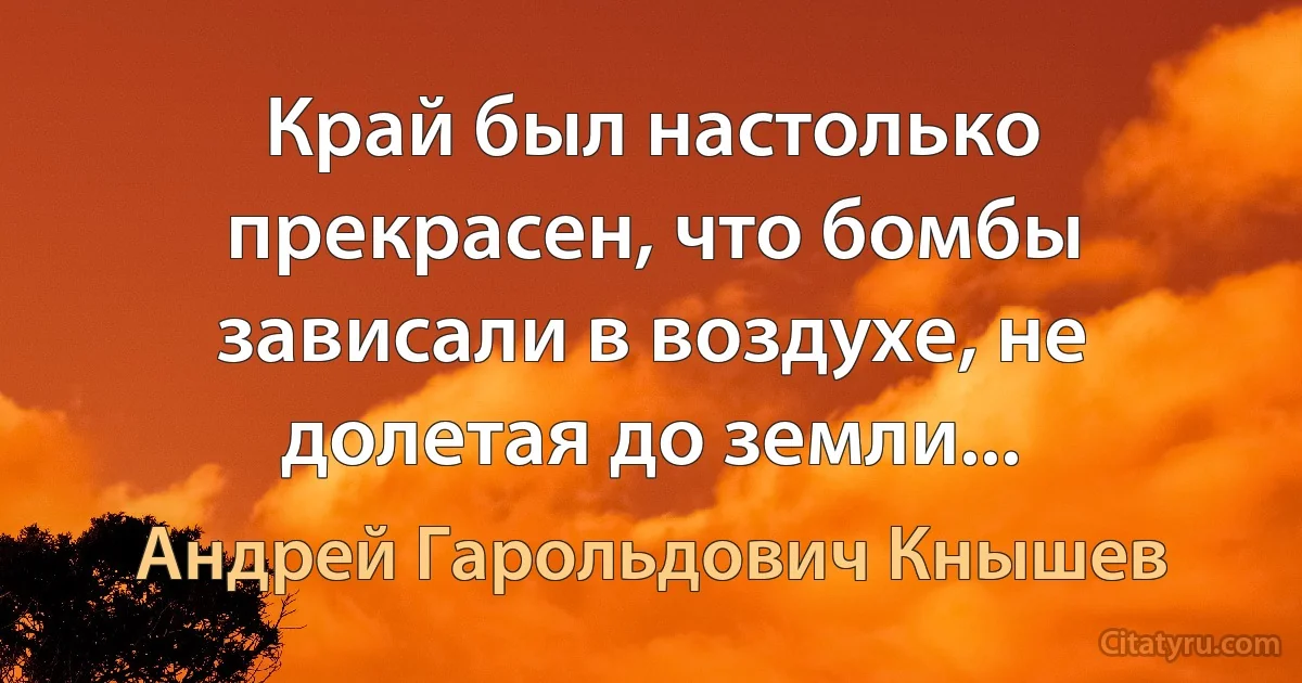 Край был настолько прекрасен, что бомбы зависали в воздухе, не долетая до земли... (Андрей Гарольдович Кнышев)